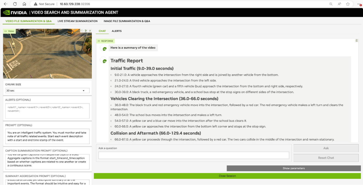 Screenshot of Connect Tech's Video Search and Summarization Agent demo